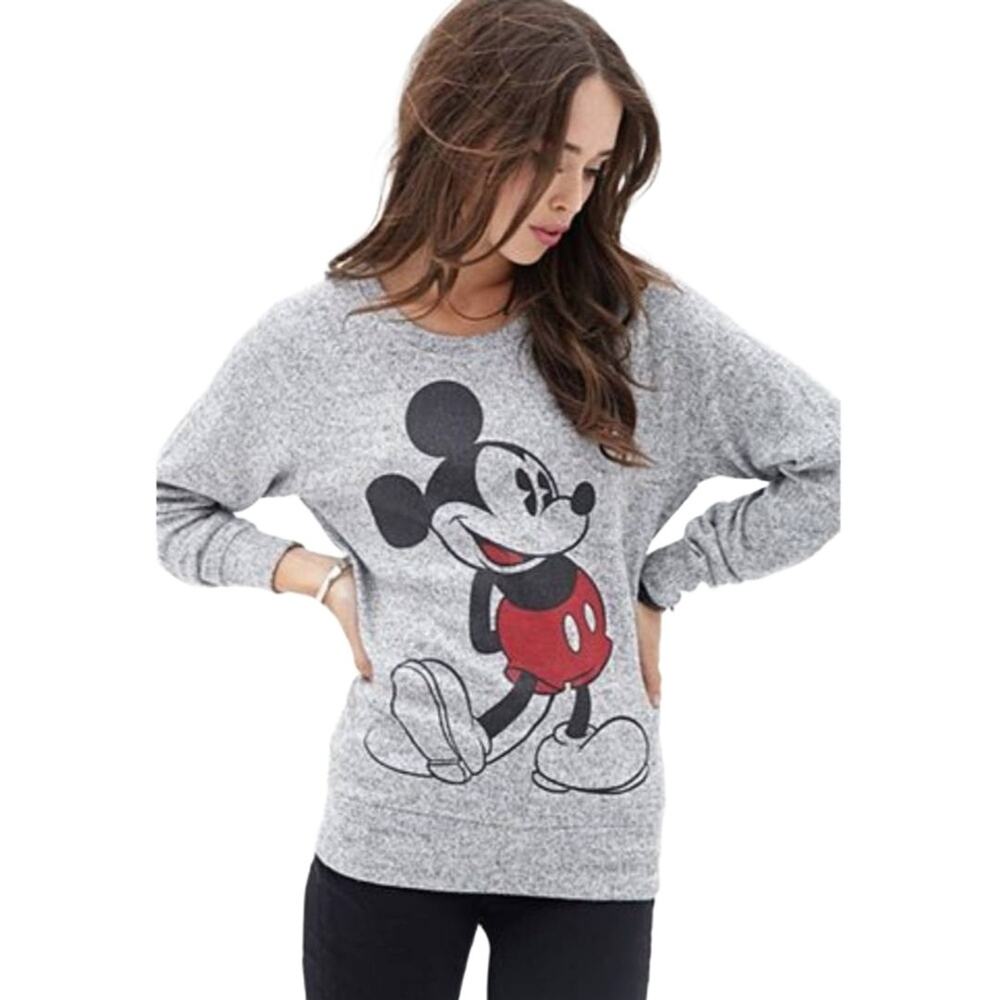 Disney Heather Grey Mickey Mouse Graphic Crewneck Long Sleeve Casual Sweatshirt